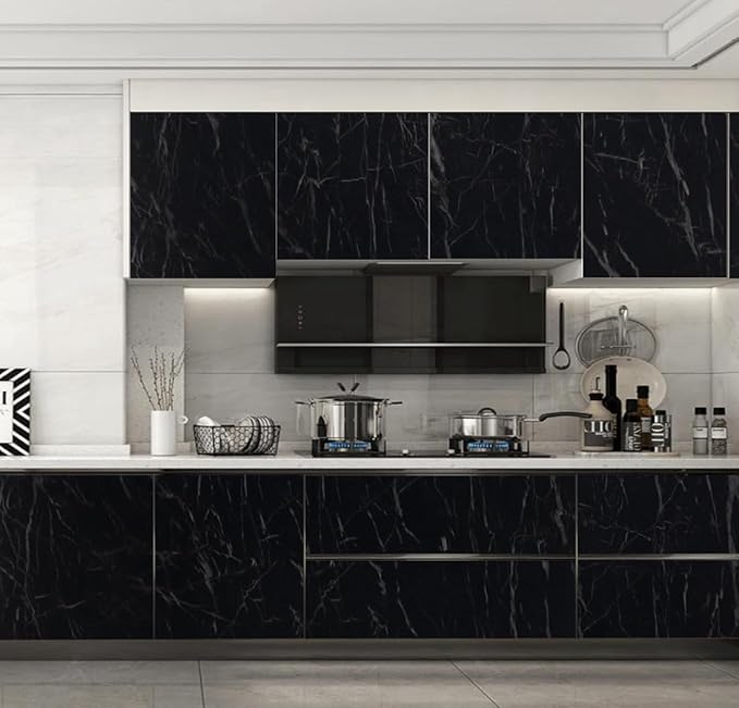 Arthome Black Marble, 11.8x100 Inches Peel and Stick Wallpaper, Marble Contact - Image 4