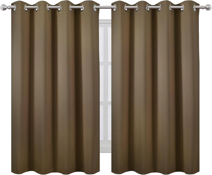 LEMOMO Blackout Curtains 66 x 54 Inch Long Brown Curtains Set of 2 Panels Room - Image 2
