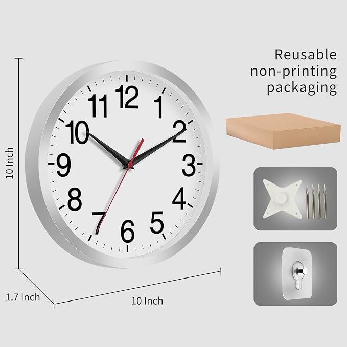 Rohioue Wall Clock Modern 10 Inch Battery Operated Silent Non Ticking Analog - Image 4