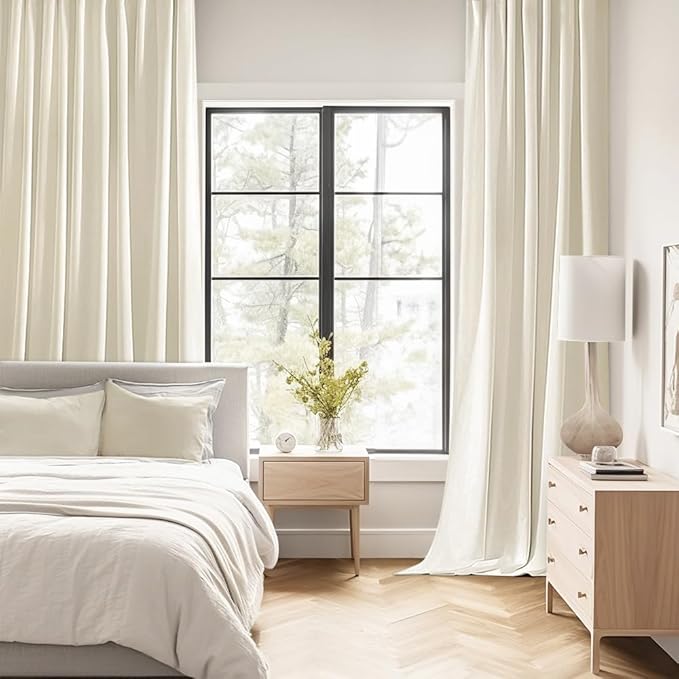 MIULEE Beige White Back Tab Blackout Curtains 108 Inch Long 2 Panels Set - Image 2