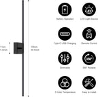 Wall Sconces Set of Two with Remote Control, 39.4 in Dimmable Black Battery - Image 4