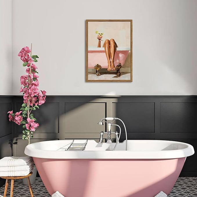 Funny Girl Bathroom Wall Art Pink Cute Girly Bathtub Wall Decor Picture - Image 4