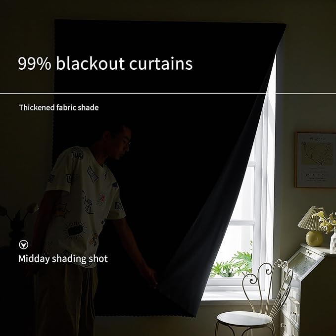 AJAZZ 100% Blackout Self Adhesive Curtains Small Window Short Temporary - Image 4