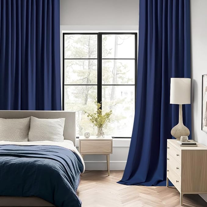 MIULEE Navy Blue Back Tab Blackout Curtains 108 Inch Long 2 Panels Set - Image 2