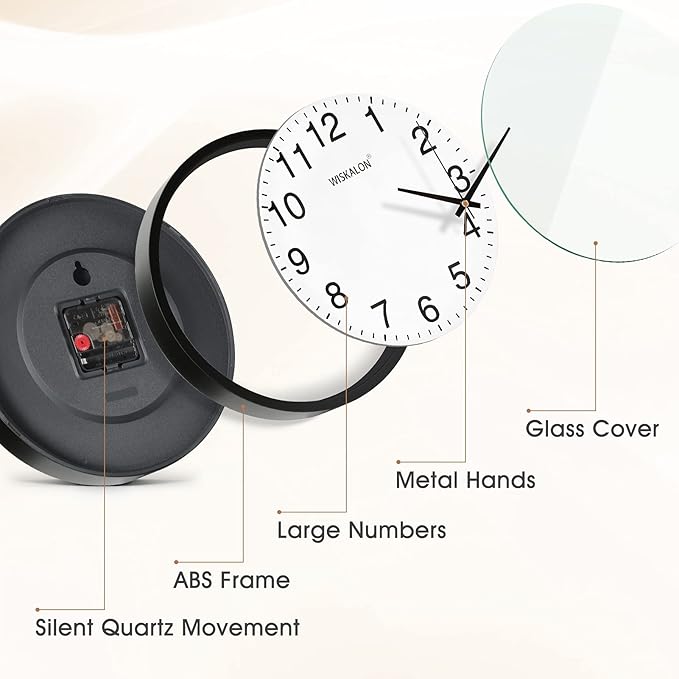 WISKALON 10 inch Silent Non-Ticking Elegant Black Frame Wall Clock, Classic - Image 2