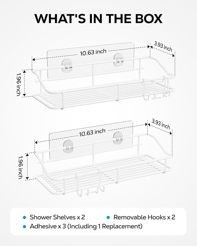 Nieifi Shower Caddy Shelf with Hooks Storage Rack Organizer Adhesive Stainless - Image 7