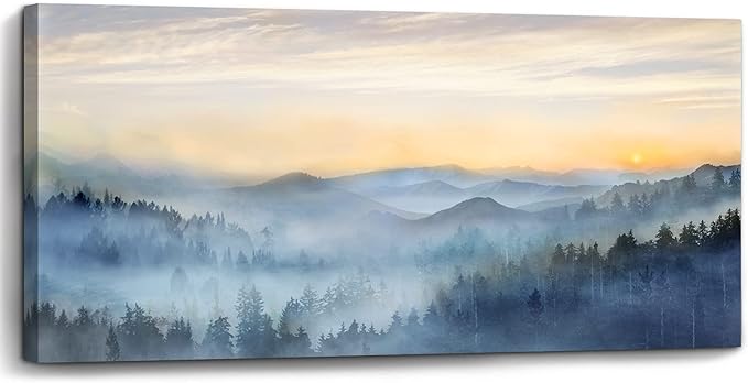 Wall Decor for Living Room Sunrise Misty Forest Print Picture Paintings Wall by YJYart