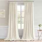MIULEE Beige White Back Tab Blackout Curtains 120 Inch Long 2 Panels Set - Image 9