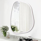 Irregular Oval Wall Mirror Large White 20"x16" Inches Asymmetrical Mirror by HLFMVWE