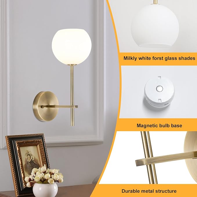 Brass Battery Operated Wall Sconces Set of 2, Rechargeable Wireless Wall Lights - Image 8