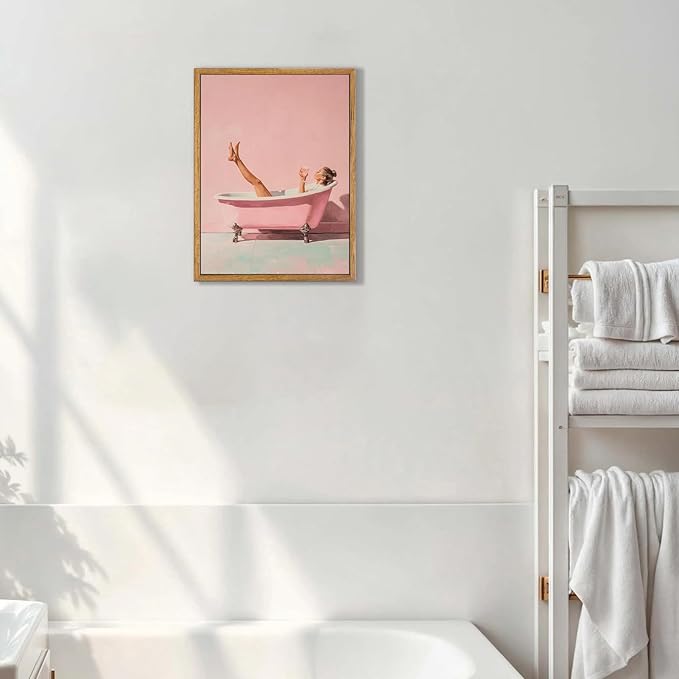 AtterrirArt Framed Pink Bathroom Wall Art, 12 * 16inch, Minimalist Bathtub - Image 2