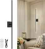 Battery Operated Wall Sconce, 3000K-6000K Dimmable Black Wall Lights by JZEKVN