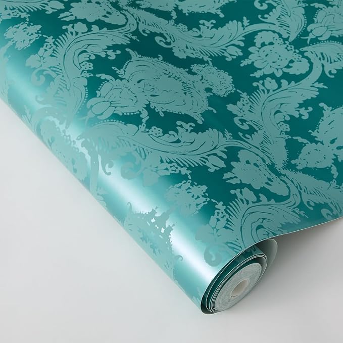 Tempaper Textured Metallic Teal Green Damsel Removable Peel and Stick Damask - Image 5