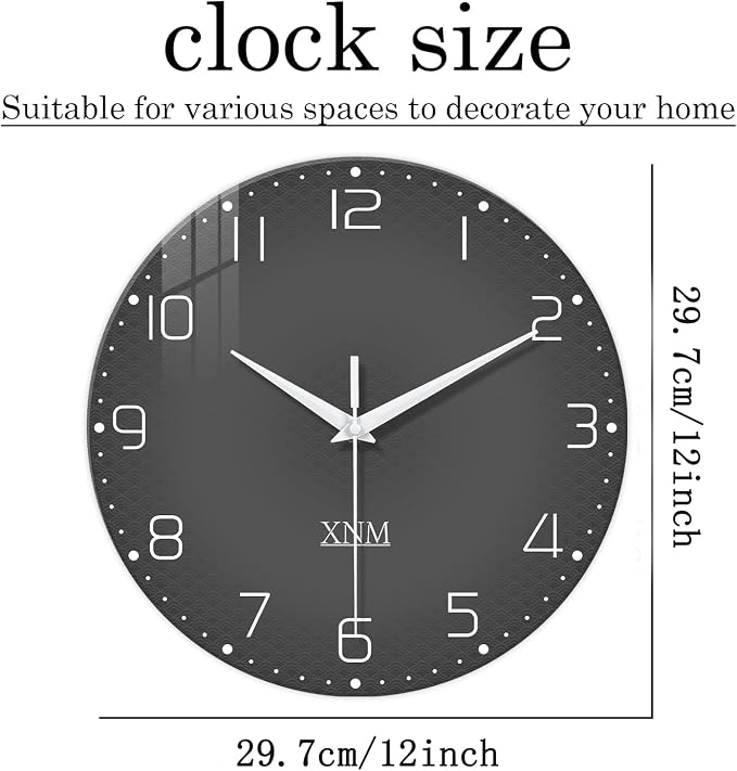 XNM Modern Glass Minimalist Wall Clocks Battery Operated 12 Inch Analog Dark - Image 3
