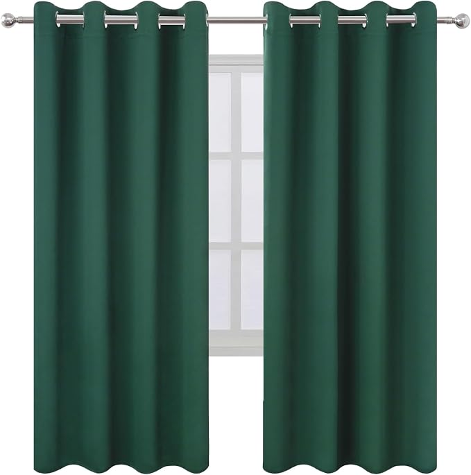 LEMOMO Blackout Curtains 66 x 72 Inch Long Dark Green Curtains Set of 2 Panels - Image 2