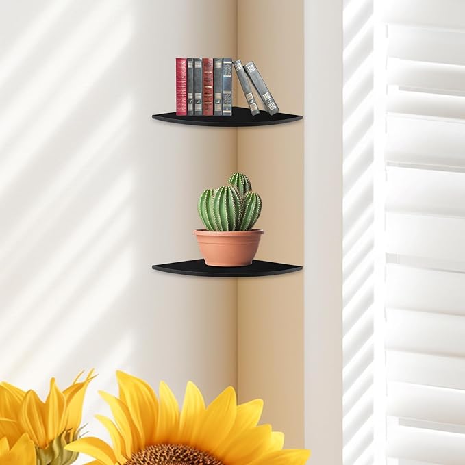 JJL Corner Shelf Wall Mounted, 12-Inch Sector Wood Floating Corner Shelves - Image 5