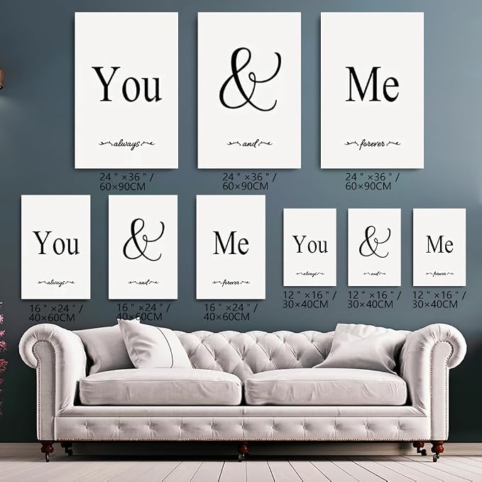 GUBIYU Black & White Bedroom 'You And Me' Love Words Art 24"x36" - Image 2
