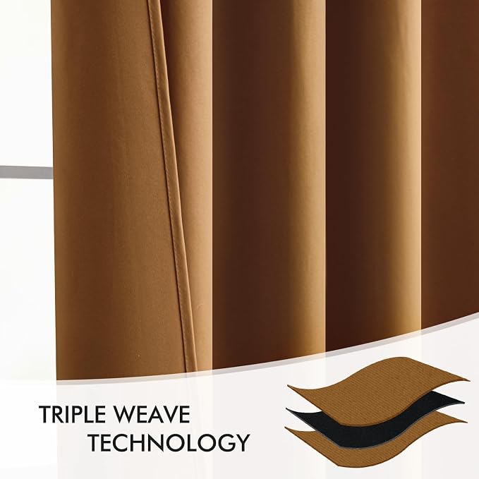 MIULEE Golden Brown Back Tab Blackout Curtains 63 Inch Length 2 Panels Set - Image 7