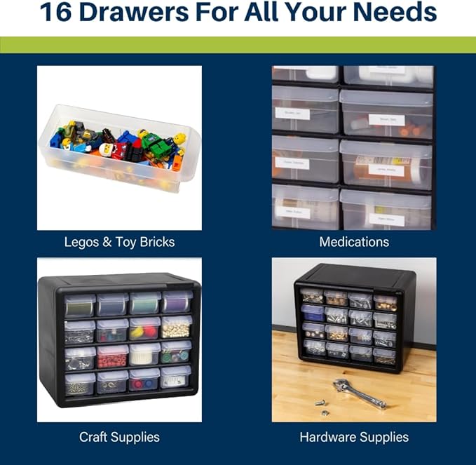 Akro-Mils 16-Drawer Plastic Storage Cabinet | 10-1/2 x 6-1/2 x 8-1/2 Inch | - Image 5