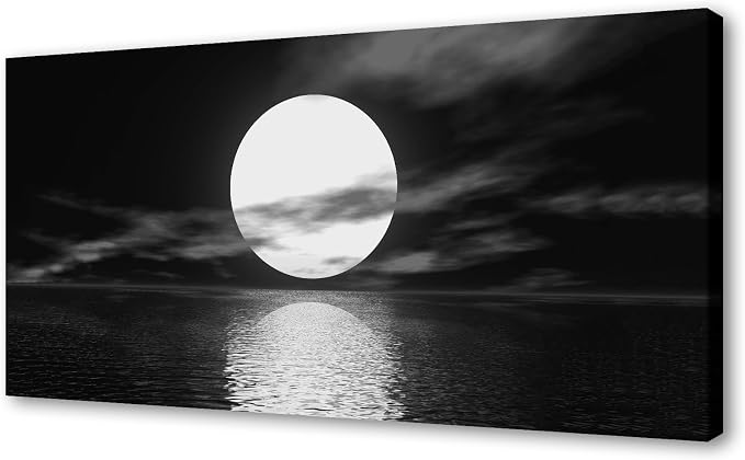 Cao Gen Decor Art S06498 Wall Art Canvas Sea White Full Moon in Night Picture by Cao+Gen+Decor+Art