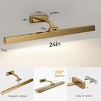 Afyuol Picture Lights for Wall, Brass Battery Operated Picture Light 24in Art - Image 6