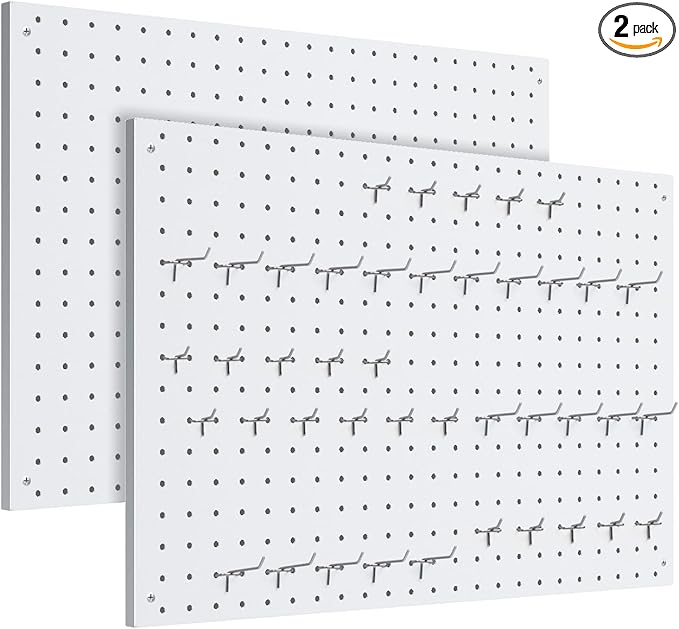 Peg Board, 2 Pack Metal Pegboard Panels White Pegboards Wall Organizer by MUWOOD