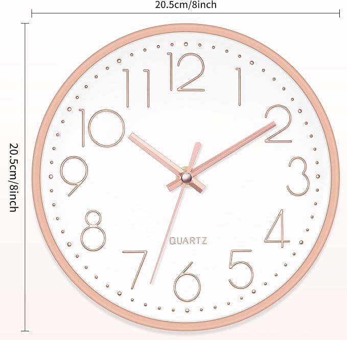 Foxtop 8 Inch Wall Clock Modern Small Wall Clocks Battery Operated Silent - Image 2
