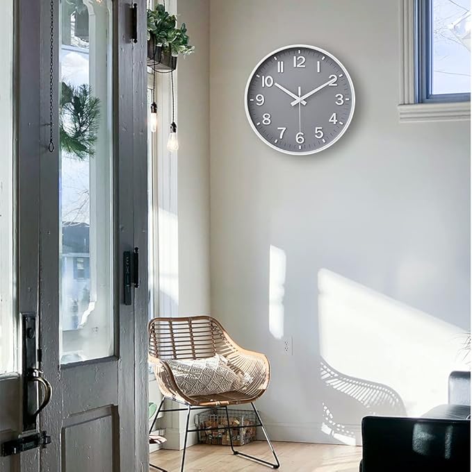 HZDHCLH Grey Wall Clock 12 Inch Silent Non Ticking Clock - Image 3