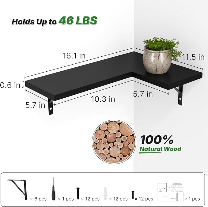 NATURE'S SOURCE Corner Floating Shelves Set of 4, Corner Shelves Wall Mounted - Image 3