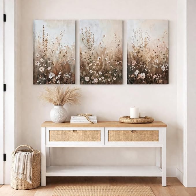 CHTEXA Wildflower Wall Art Canvas Set of 3, Rustic Neutral Botanical Prints - Image 5