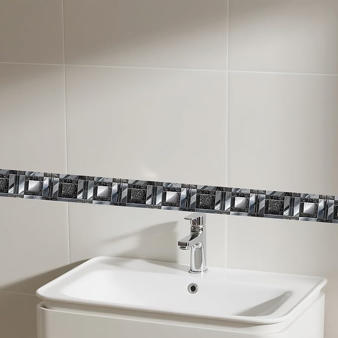 IVN Wallpaper Border Peel and Stick Wall Black and Silver Mosaic Decorative - Image 5