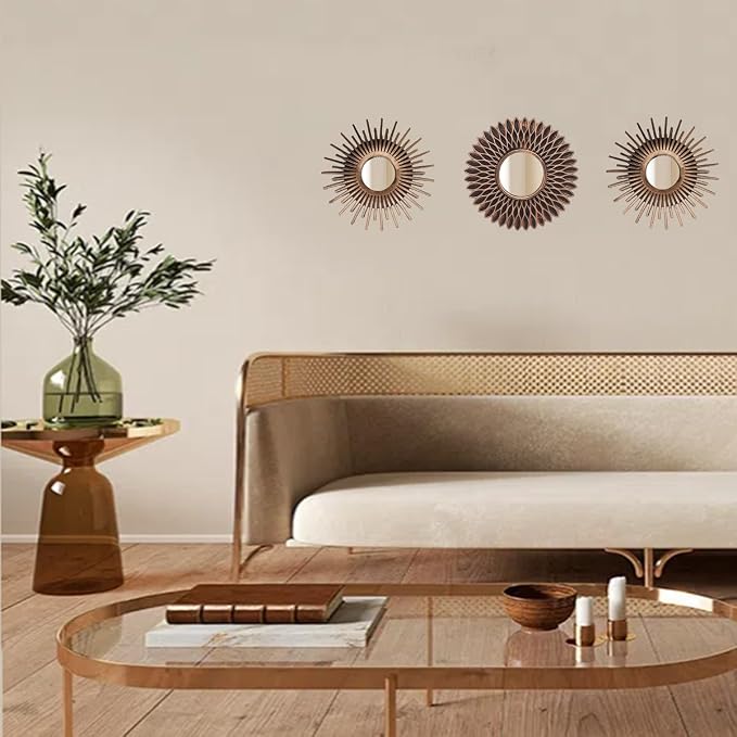 Retor OLD Gold Mirrors for Wall Pack of 3. Round. More Contemporary Sense.Rays - Image 2