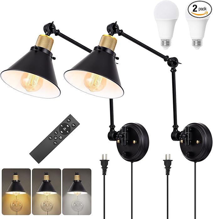 TRLIFE Dimmable Wall Sconce, Remote Control Plug in Wall Sconces Dimming by TRLIFE