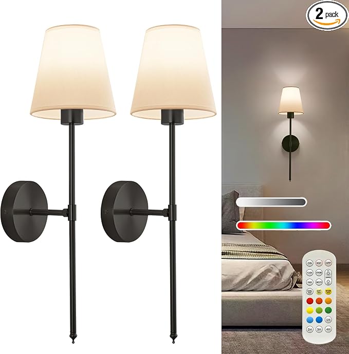 Wall sconces Set of Two Battery Operated – Rechargeable Wireless Wall Lights by Cyaruy