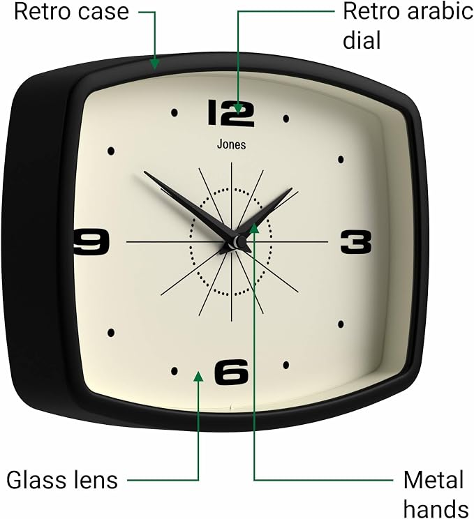 JONES CLOCKS® Movie wall Clock | Retro Rectangular Clock | 10 inch | Black | - Image 6
