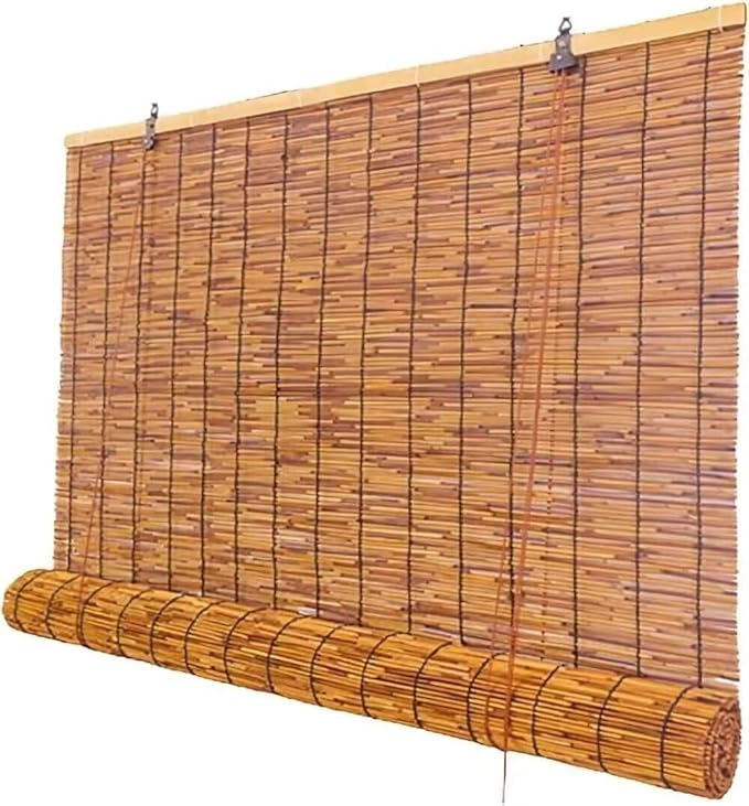 Outdoor Blinds Roman Shades for Windows Bamboo Roller Shades for Patio Porch by BAYUE