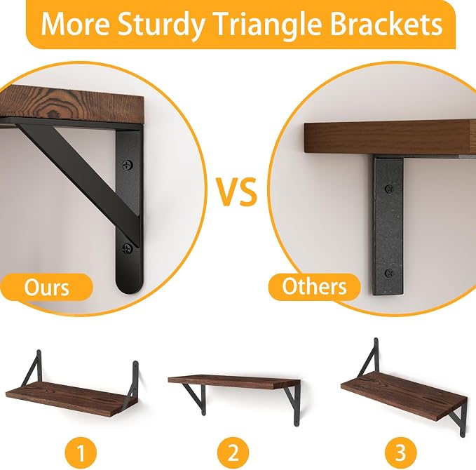 YGEOMER Floating Shelves for Wall, Different Sizes Dark Carbonized Pine Wall - Image 4