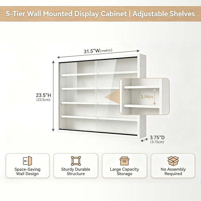 5-Tier Wall Mounted Display Cabinet, No Assembly Required Ready to Use Out of - Image 2
