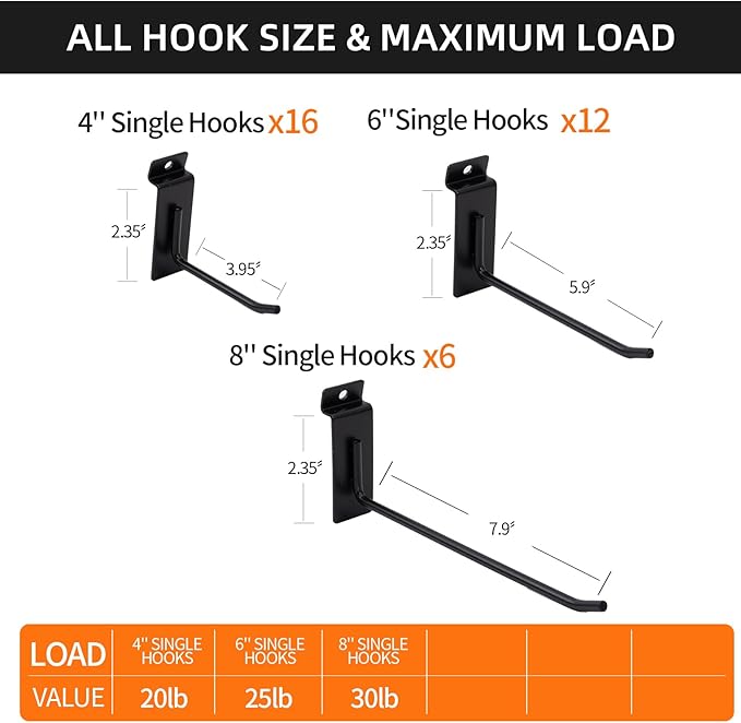 Slatwall Hangers & Hooks 34 Pcs 4-8 Inch, Metal Slatwall Paneling Hooks - Image 4