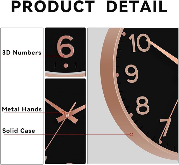 Roymnie Wall Clock 12 Inch Silent Wall Clocks Battery Operated-Modern Non - Image 6