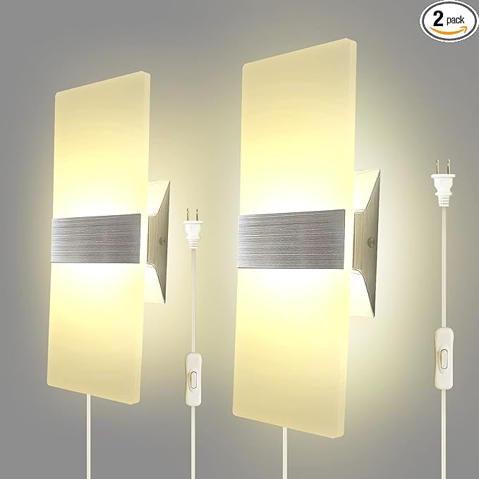 KICAAO Wall Sconces, Modern Wall Sconce Plug in 10W 6000K Cool White Acrylic by KICAAO