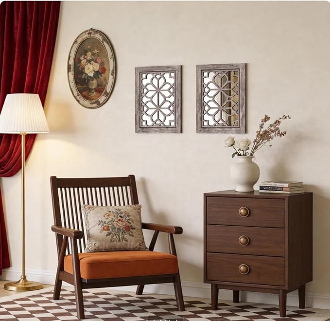 Set of 2 13x17 Inch Rectangular Shatterproof Decorative Wall Mirrors, Boho - Image 5