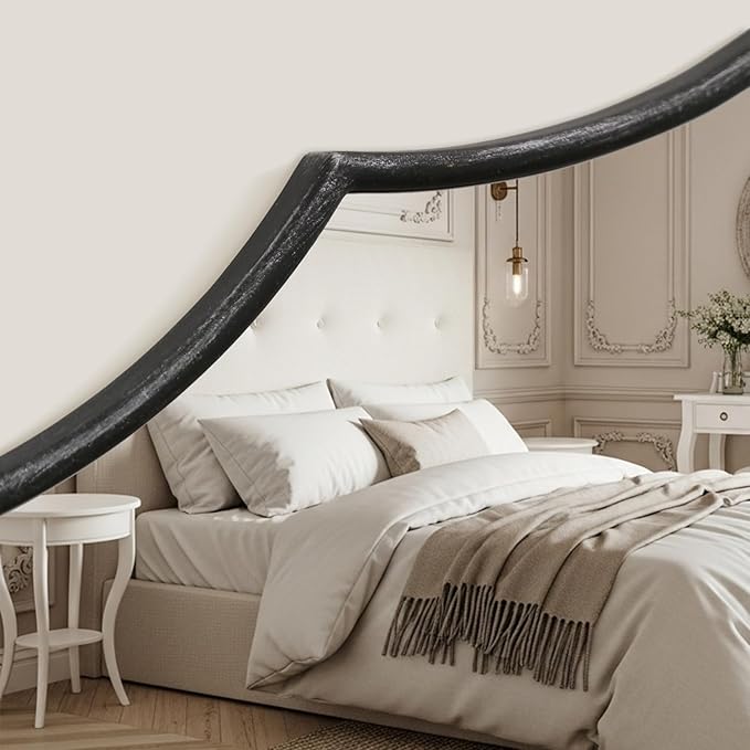 Besdomus Large Scalloped Black Mirror: 47"x31" Modern Minimalist Wood Frame - Image 5