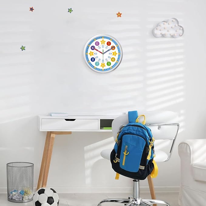 XFM Colorful Kid Wall Clock 12 Inch Silent Non Ticking Quartz Battery Operated - Image 2
