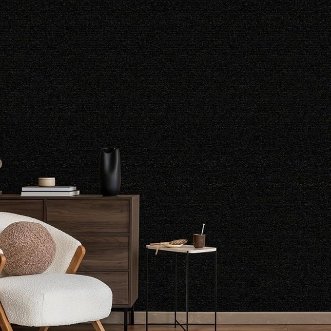 Black and Gold Peel and Stick Wallpaper Slight Velvety Feeling Woven Fabric - Image 4
