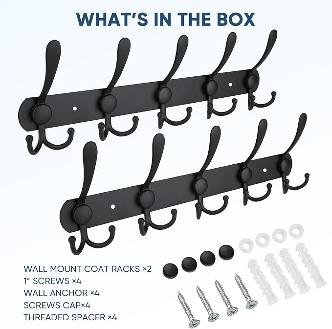 TICONN Wall Mounted Coat Rack, Five Heavy Duty Tri Hooks All Metal Construction - Image 5