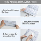 AULIGET 20 Sheets Faux Stone Peel and Stick Backsplash, Light Grey Marble Look - Image 4