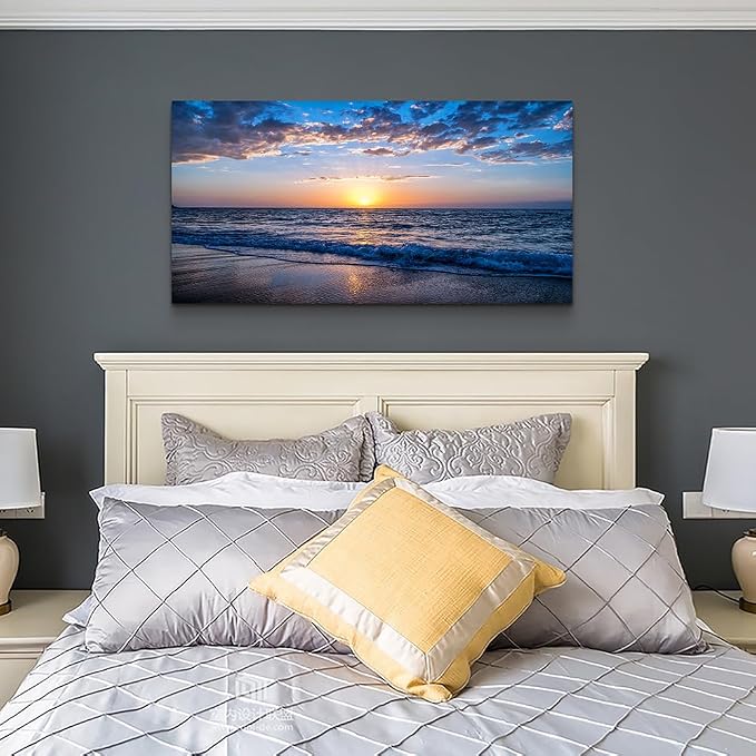 Wapluam Beach Wall Art Blue Sea Coastal Sunset Natural Scenery Picture Print On - Image 6