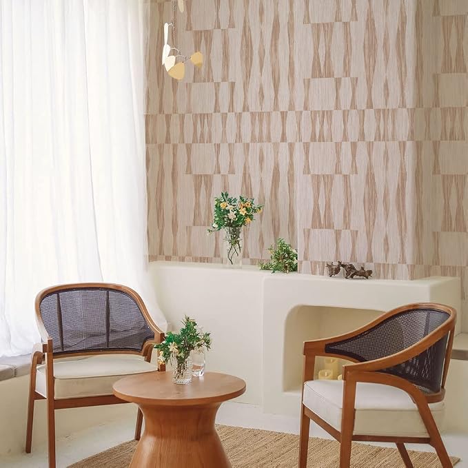 Tempaper Beige Textured Faux Grasscloth Geo Removable Peel and Stick Wallpaper - Image 5