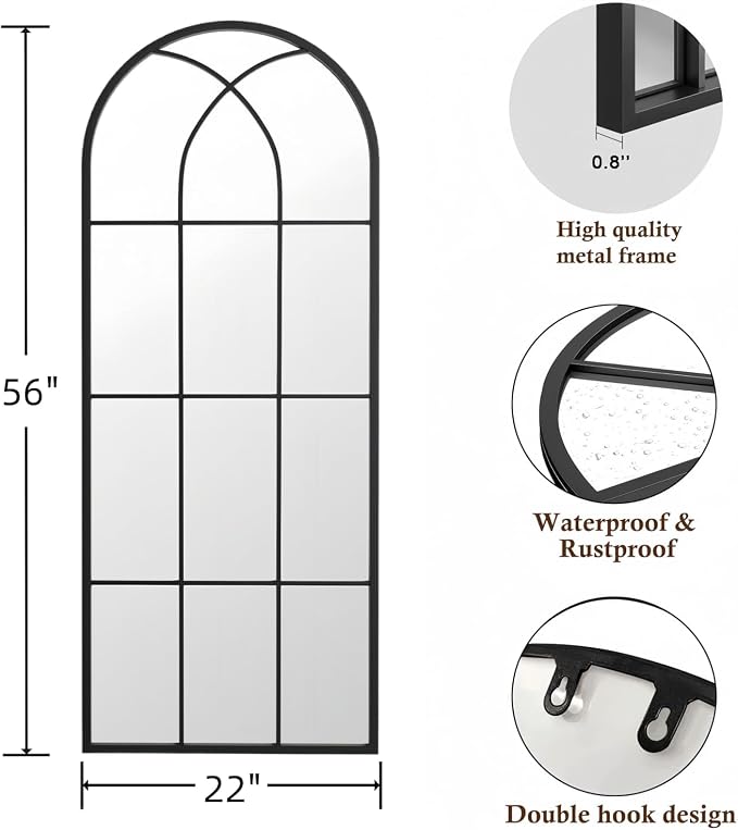 Mirror Full Length, Window Pane Wall Black Full Body Mirrors, Oversize - Image 2